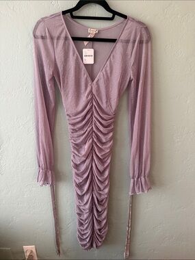 Intimately by Free People Ruched V-Neck Long Sleeve Slip Dress in Dusty Lilac